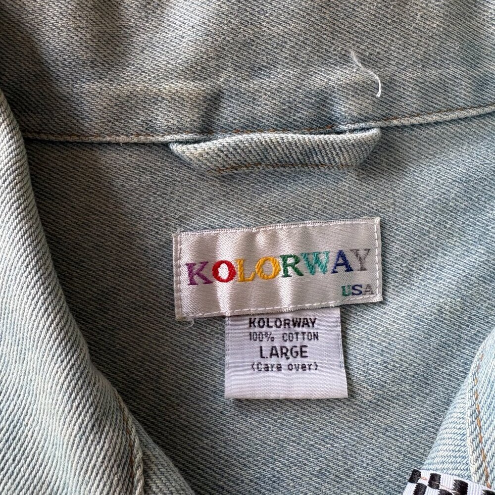 Vintage Kolorway Embellished Denim Jacket Animal Embroidery Boho L Animal Print - Picture 3 of 10